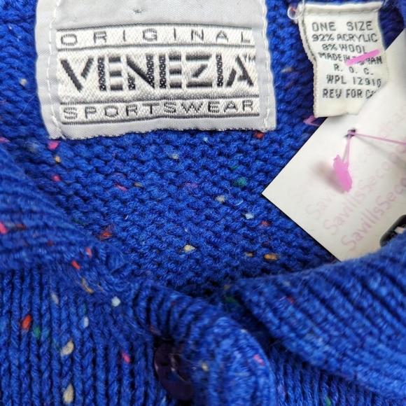 Vintage 80's Venezia Original Sportswear Blue Speckled Wool Blend Sweater - Picture 4 of 5